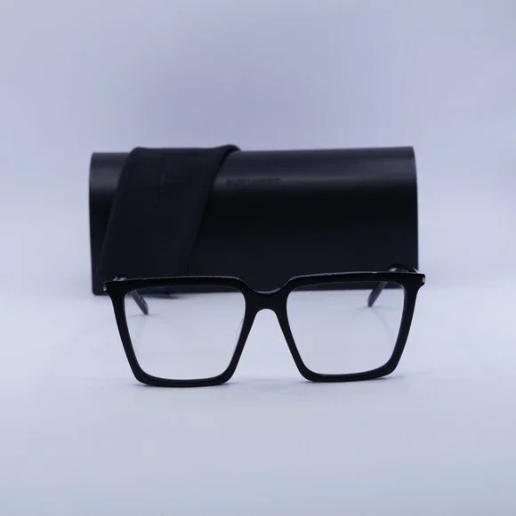 Saint Laurent SL474 006 Square Sunglasses – Shiny Black/Blue Light Protection